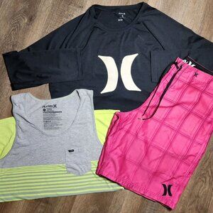 🌴Hurley SURF BUNDLE!🏄♀️ 3-Piece Surf Swim Beach Rash Guard Board Shorts Tank